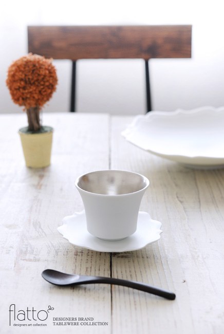 木下和美の白磁銀彩カップ＆ソーサー