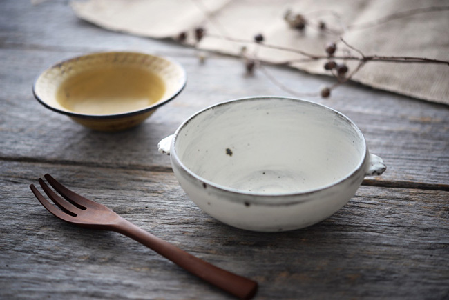 武曽健一 スープ鉢（耳付・白）