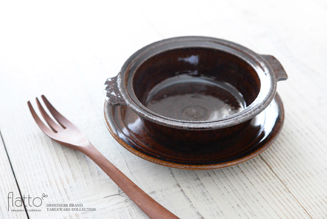 耐熱飴釉 耳付グラタン皿