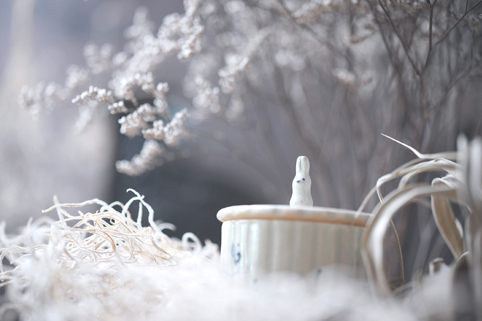 石井桃子さんの器は、陶土に呉須（ごす）という顔料を用いて絵付けをし、その上から透明釉をかけてある「染付（そめつけ）」のうつわです。